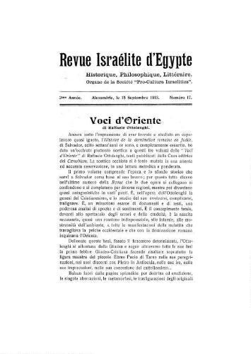 Revue israélite d'Egypte. Vol. 2 n°17 (15 septembre 1913)